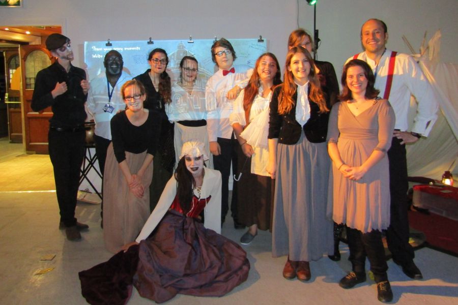Group of young people wearing spooky outfits at the 'Damifino' event in October 2016