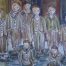 Watercolour drawing of a group of boys dressed in brown shabby clothes