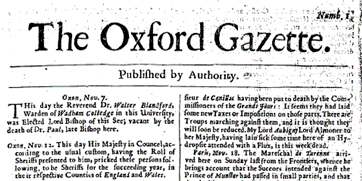A print of a snippet of the Oxford Gazette